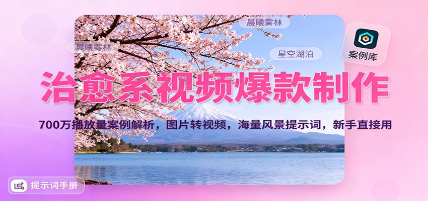 治愈系视频爆款制作，700万播放量案例解析，图片转视频，海量风景提示词，新手直接用-明楼资源站