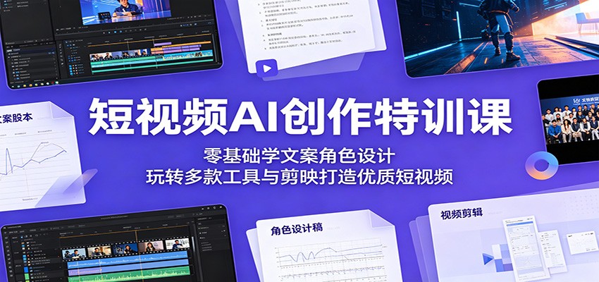 短视频AI创作特训课：零基础学文案角色设计，玩转多款工具与剪映打造优质短视频-明楼资源站