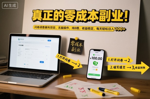 真正的零成本副业！问卷调查暴利项目，无脑操作，纯0撸，收益稳定，每天轻松日入100+【揭秘】-明楼资源站