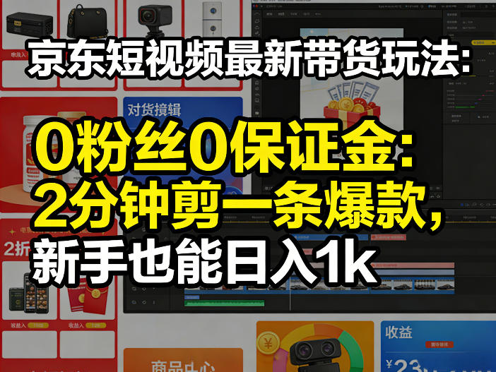 京东短视频最新带货玩法，0粉丝0保证金，2分钟剪一条爆款，新手也能日入1k+【揭秘】-明楼资源站