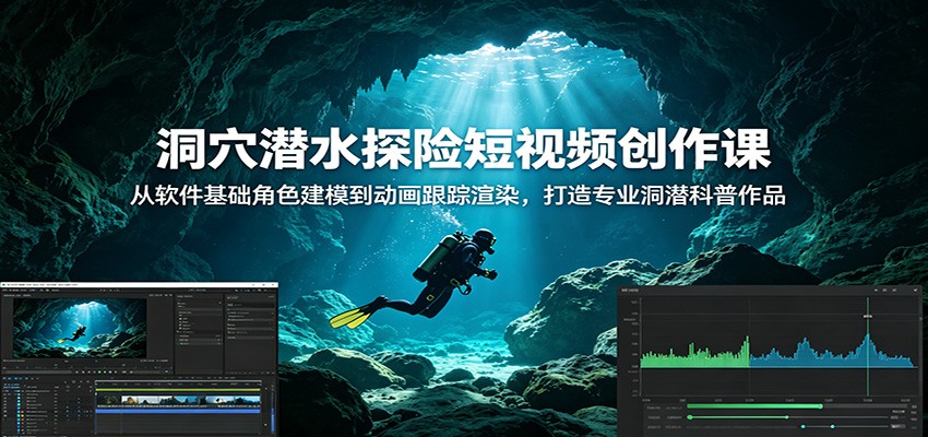 洞穴潜水探险短视频创作课：从软件基础角色建模到动画跟踪渲染，打造专业洞潜科普作品-明楼资源站