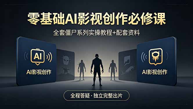 零基础AI影视创作必修课，全套僵尸系列实操教程加配套资料，全程答疑带你独立完整出片-明楼资源站