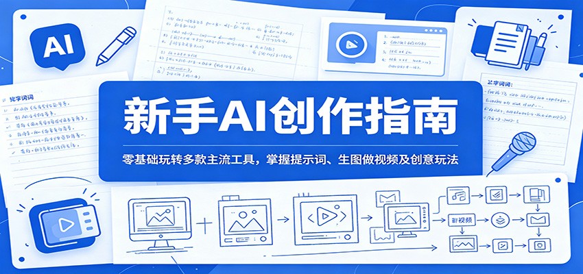新手AI创作指南：零基础玩转多款主流工具，掌握提示词、生图做视频及创意玩法-明楼资源站