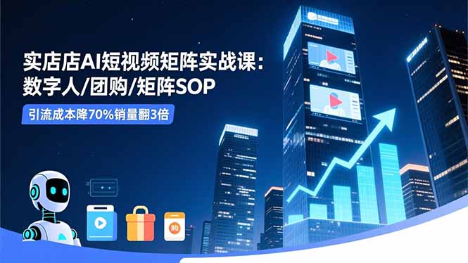 实体店AI短视频矩阵实战课：数字人/团购/矩阵SOP，引流成本降70%销量翻3倍-明楼资源站