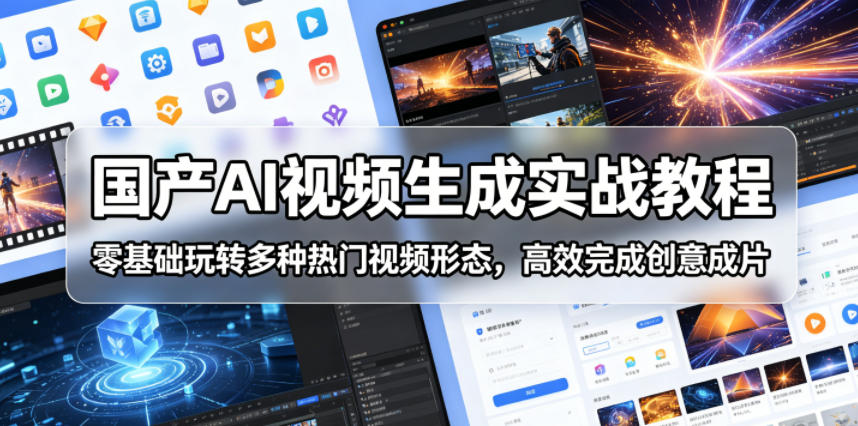 国产AI视频生成实战教程，零基础玩转多种热门视频形态，高效完成创意成片-明楼资源站