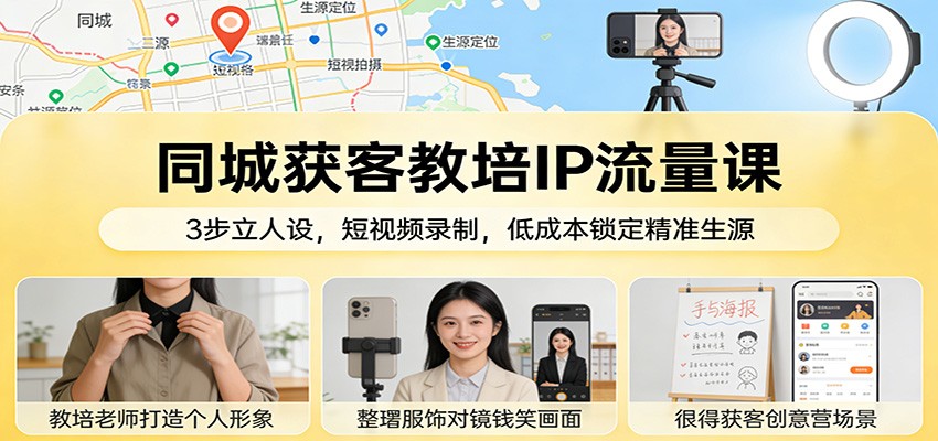 同城获客教培IP流量课:3步立人设,短视频录制,低成本锁定精准生源-明楼资源站