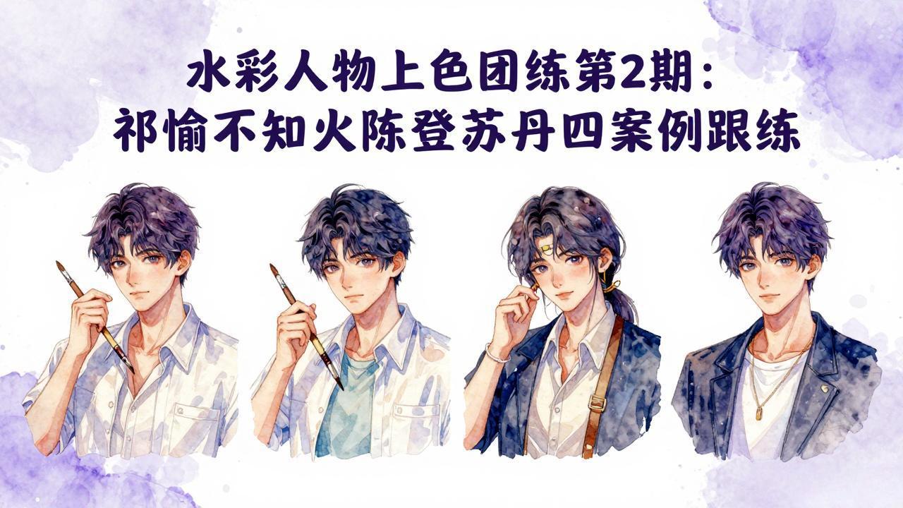 水彩人物上色团练第2期：祁煜不知火陈登苏丹四案例跟练，手把手提升绘画能力-明楼资源站