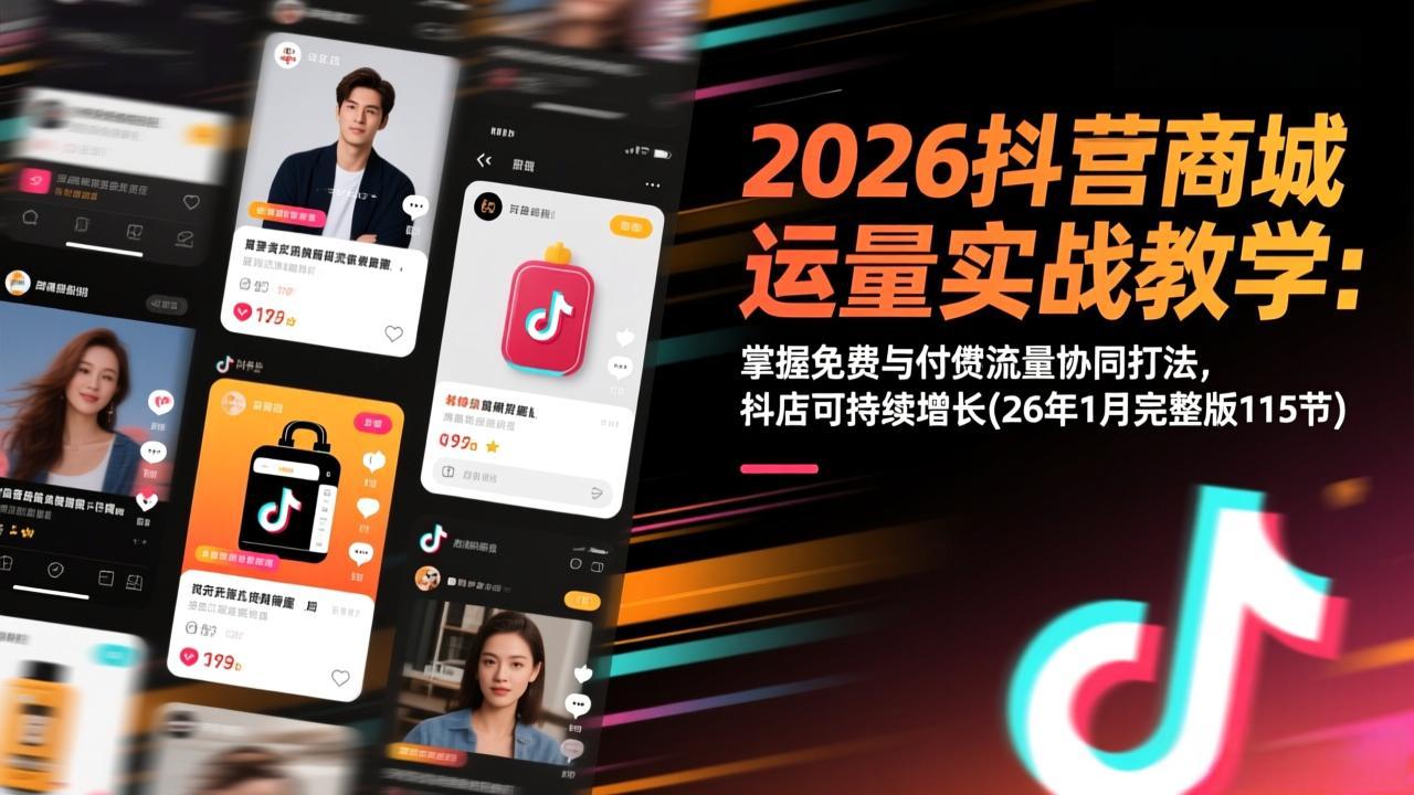 2026抖音商城运营实战教学：掌握免费与付费流量协同打法，抖店可持续增长(26年1月完整版115节-明楼资源站