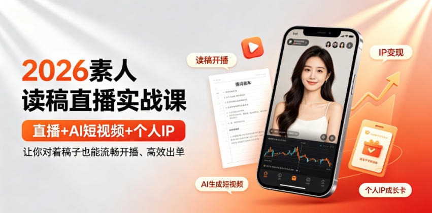 2026素人读稿直播实战课｜直播+AI短视频+个人IP，让你对着稿子也能流畅开播、高效出单-明楼资源站