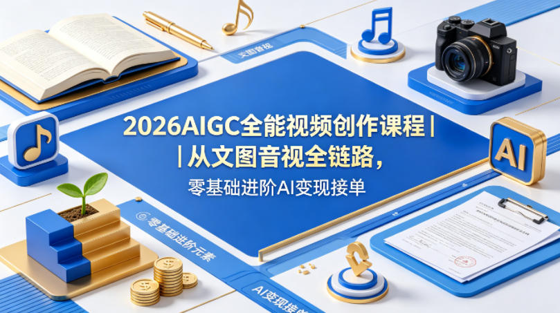2026AIGC全能视频创作课程｜从文图音视全链路，零基础进阶AI变现接单-明楼资源站