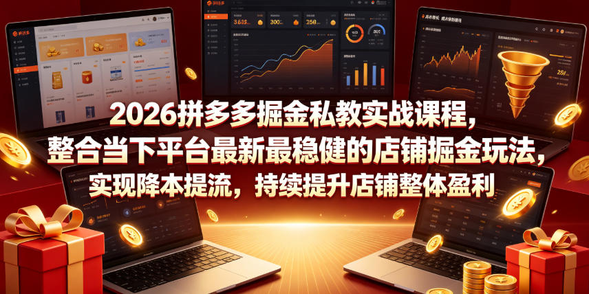 2026拼多多掘金私教实战课程，整合当下平台最新最稳健的店铺掘金玩法，实现降本提流，持续提升店铺整体盈利-明楼资源站