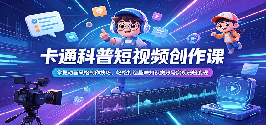 卡通科普短视频创作课：掌握动画风格制作技巧，轻松打造趣味知识类账号实现涨粉变现-明楼资源站