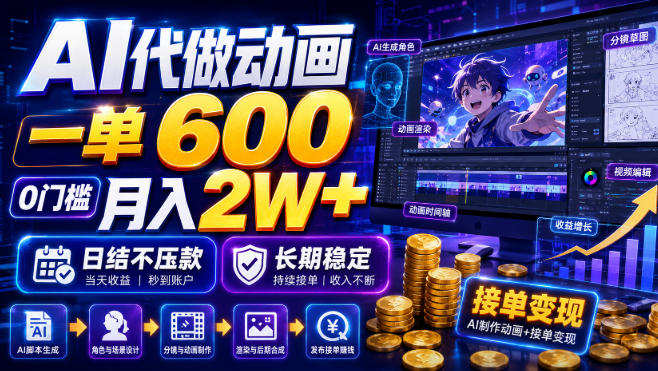 AI代做动画，一单600，0门槛月入2W+，日结不压款，长期稳定【揭秘】-明楼资源站