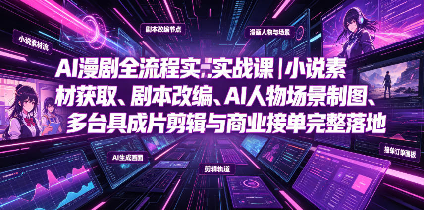 AI漫剧全流程实战课｜小说素材获取、剧本改编、AI人物场景制图、多工具成片剪辑、平台付费变现与商业接单完整落地-明楼资源站