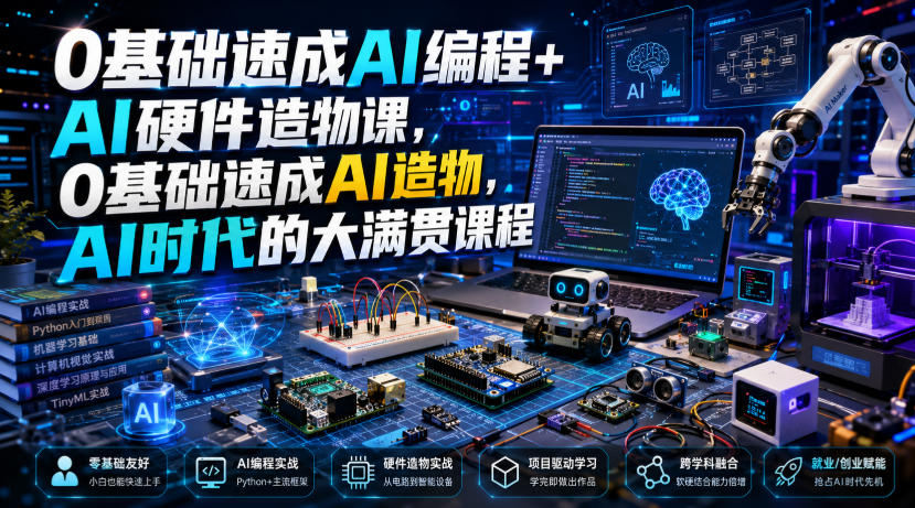 0基础速成AI编程+AI硬件造物课，0基础速成AI造物，AI时代的大满贯课程-明楼资源站
