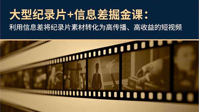大型纪录片+信息差掘金课：利用信息差将纪录片素材转化为高传播、高收益的短视频-明楼资源站