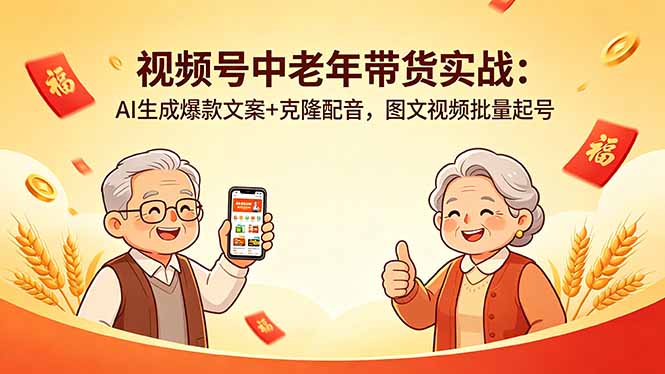 视频号中老年带货实战：AI生成爆款文案+克隆配音，图文视频批量起号-明楼资源站