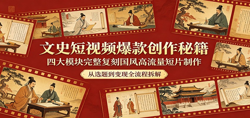 文史短视频爆款创作秘籍：四大模块完整复刻国风高流量短片制作-明楼资源站