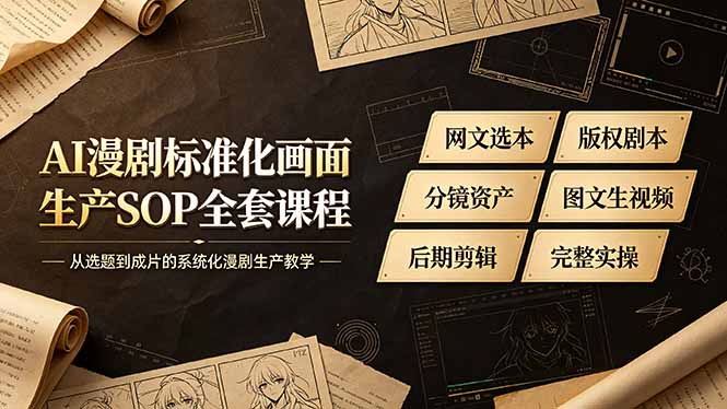 AI漫剧标准化画面生产SOP全套课程，网文选本版权剧本分镜资产全覆盖，图文生视频后期剪辑完整实操教学-明楼资源站