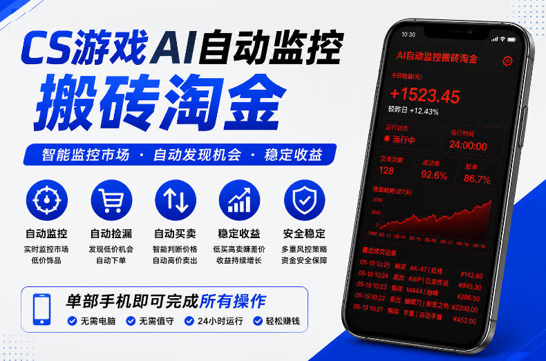 CS游戏AI自动监控搬砖淘金，稳定运行多年，支持任何形式验证，日入300+【揭秘】-明楼资源站