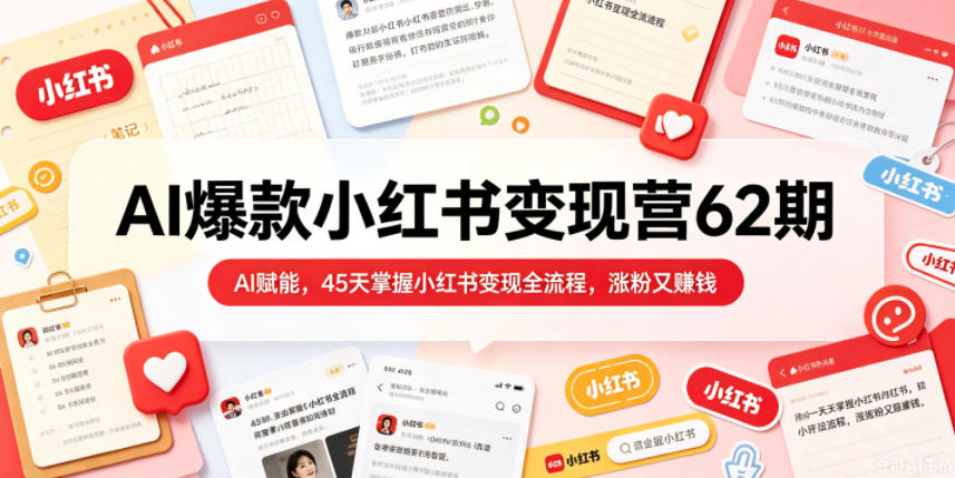 AI爆款小红书变现营62期2026年5月，AI赋能，45天掌握小红书变现全流程，涨粉又賺钱-明楼资源站