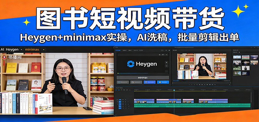 图书短视频带货：Heygen+minimax实操，AI洗稿 ，批量剪辑出单-明楼资源站