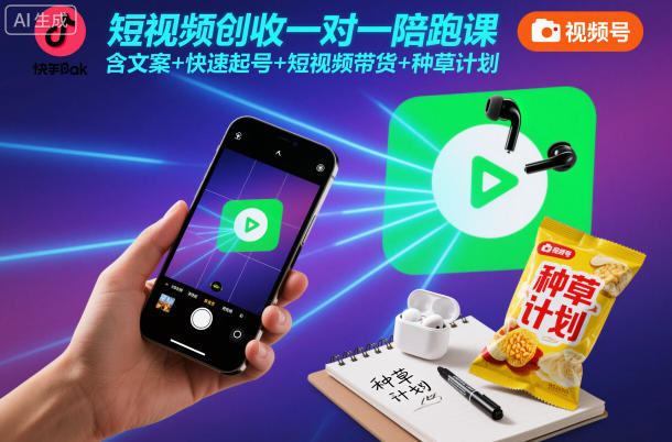 短视频创收一对一陪跑课，含文案+快速起号+短视频带货+种草计划-明楼资源站