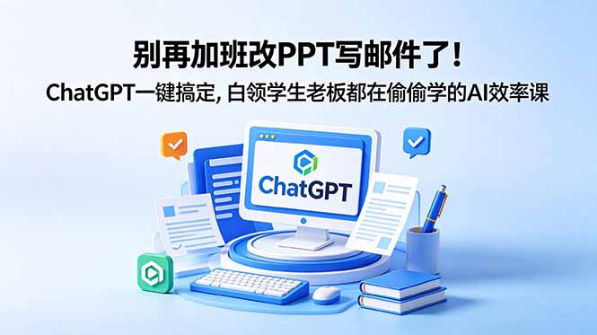别再加班改PPT写邮件了！ChatGPT一键搞定，白领学生老板都在偷偷学的AI效率课-明楼资源站