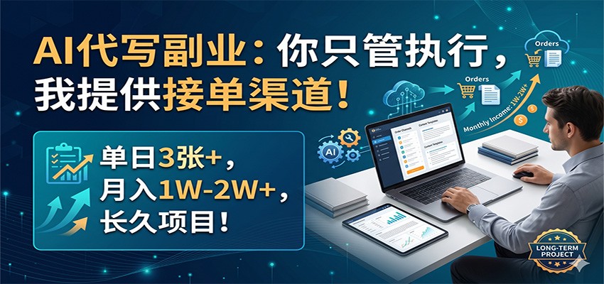AI代写副业：你只管执行，我提供接单渠道！单日3张+，月入1W-2W+，长久项目-明楼资源站
