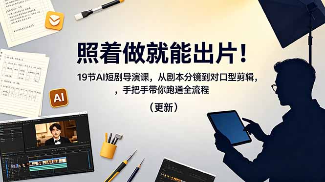 照着做就能出片！19节AI短剧导演课，从剧本分镜到对口型剪辑，手把手带你跑通全流程(更新-明楼资源站