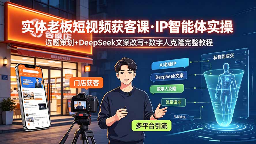 实体老板短视频获客课·IP智能体实操｜选题策划+DeepSeek文案改写+数字人克隆完整教程-明楼资源站