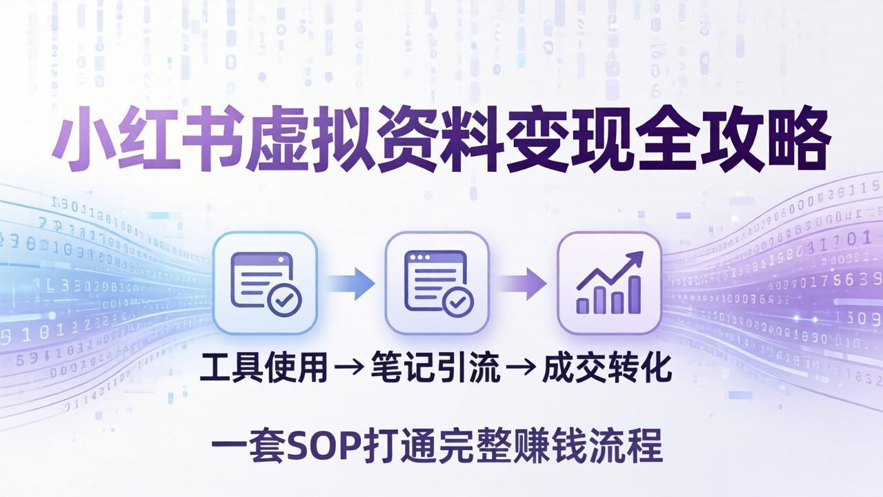 小红书虚拟资料变现全攻略：从工具使用到笔记引流成交，一套 SOP 打通完整赚钱流程-明楼资源站