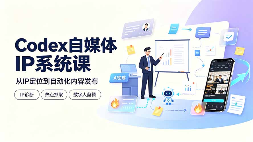 Codex自媒体IP系统课：IP诊断/热点抓取/IP蒸馏 Skill，爆款复刻数字人多平台自动发布教程-明楼资源站