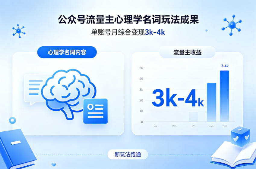 公众号流量主新跑通心理学名词玩法，单账号月综合变现3k-4k-明楼资源站