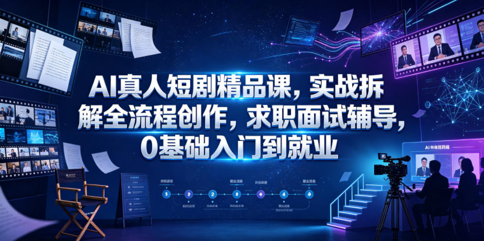 AI真人短剧精品课，实战拆解全流程创作，求职面试辅导，0基础入门到就业-明楼资源站