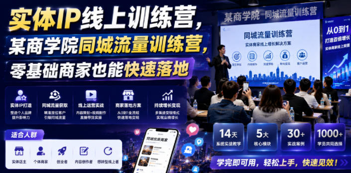 实体IP线上训练营，某商学院同城流量训练营，零基础商家也能快速落地-明楼资源站