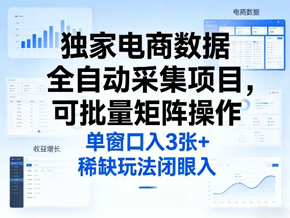 独家电商数据全自动采集项目，可批量矩阵操作，单窗口日入3张+，稀缺玩法闭眼入【揭秘】-明楼资源站