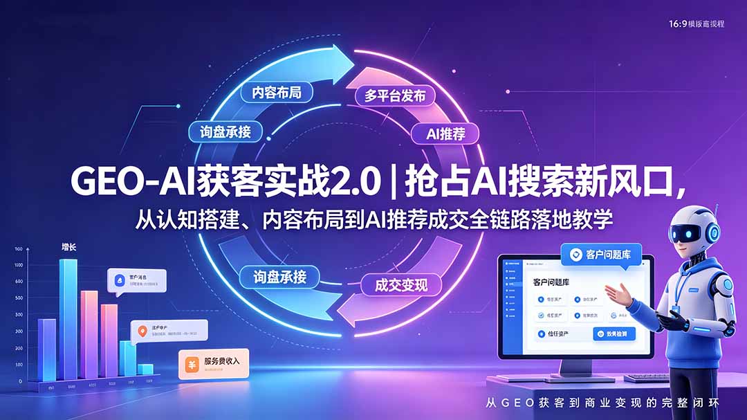 GEO-AI获客实战｜抢占AI搜索新风口，从认知搭建、内容布局到AI推荐成交全链路落地教学-明楼资源站