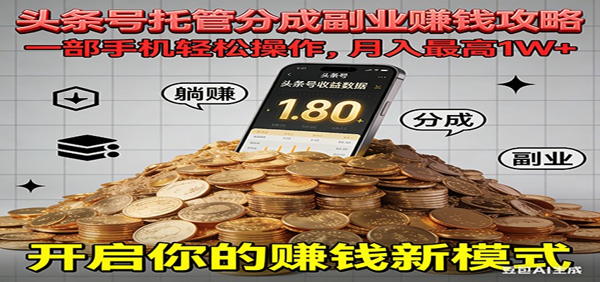 全程托管今日头条，一部手机就可以开干，最高躺赚1W+-明楼资源站