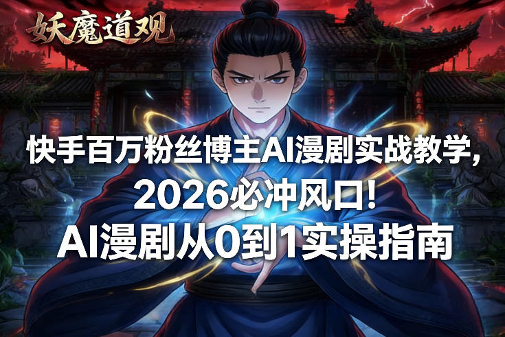 快手百万粉丝博主AI漫剧实战教学，2026必冲风口！AI漫剧从0到1实操指南-明楼资源站