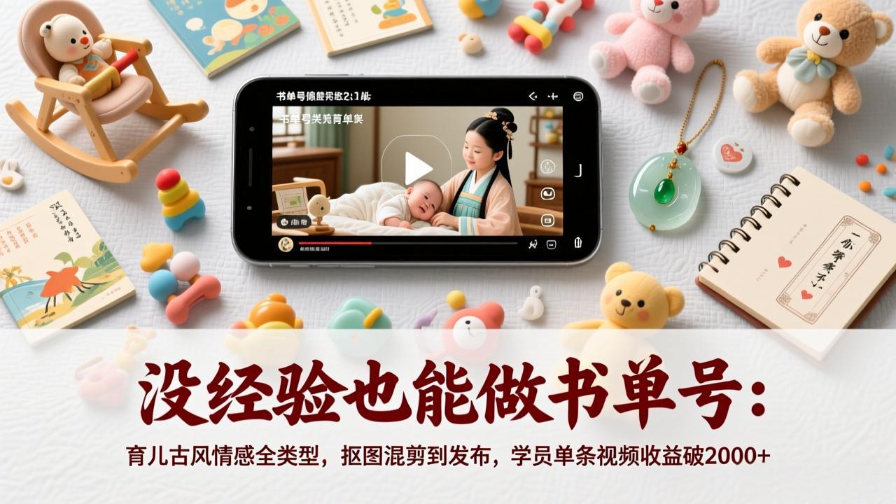 没经验也能做书单号：育儿古风情感全类型，抠图混剪到发布，学员单条视频收益破2000+-明楼资源站