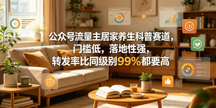 公众号流量主居家养生科普赛道，门槛低，落地性强，转发率比同级别99％都要高-明楼资源站