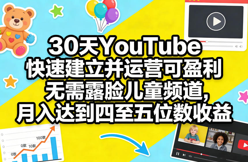 30天YouTube快速建立并运营可盈利无需露脸儿童频道，月入达到四至五位数收益-明楼资源站