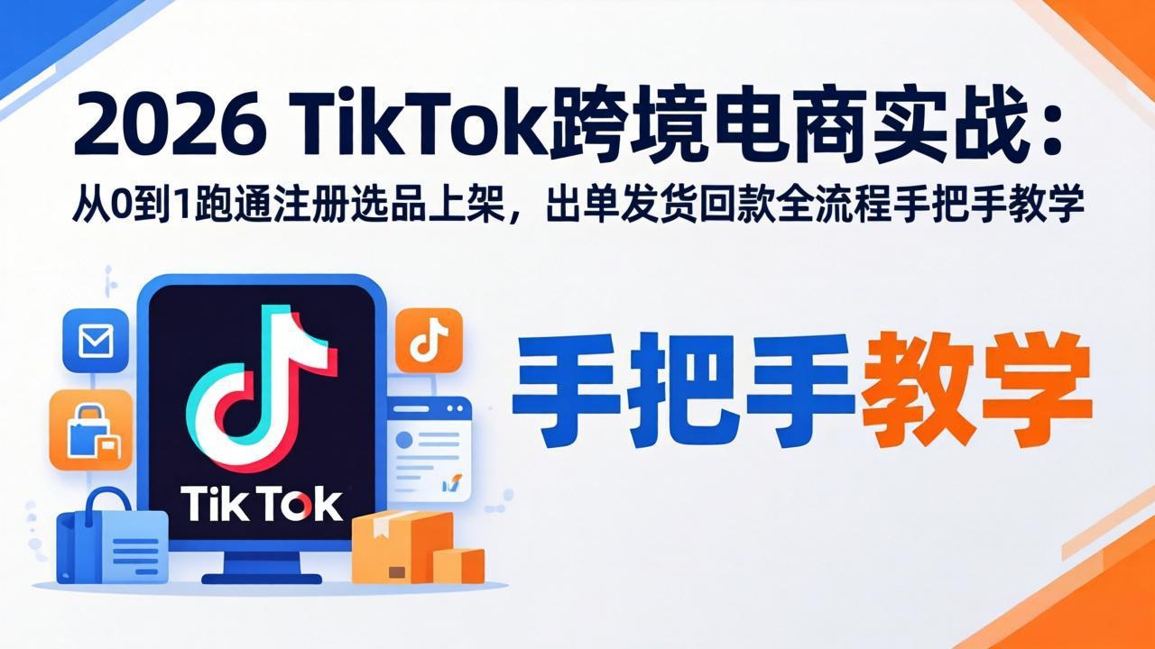 2026TikTok跨境电商实战：从0到1跑通注册选品上架，出单发货回款全流程手把手教学-明楼资源站