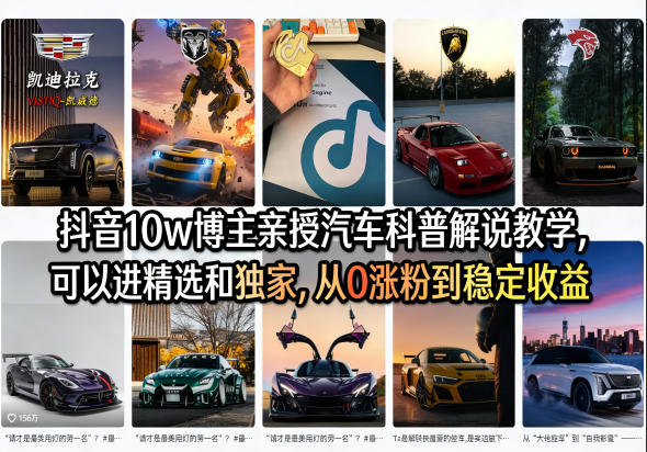 抖音10w博主亲授汽车科普解说教学，可以进精选和独家，从0涨粉到稳定收益(详细视频课程+1T素材)-明楼资源站