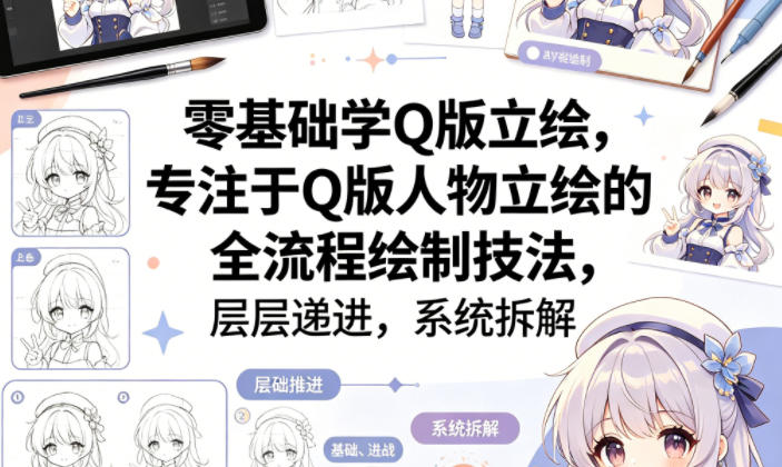 零基础学Q版立绘，专注于Q版人物立绘的全流程绘制技法，层层递进，系统拆解-明楼资源站