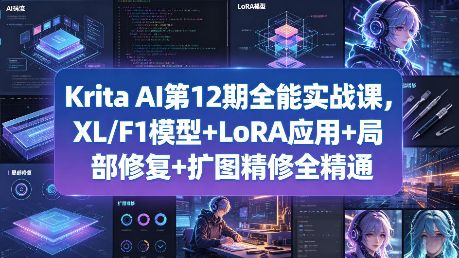 Krita AI第12期全能实战课，XL/F1模型+LoRA应用+局部修复+扩图精修全精通-明楼资源站