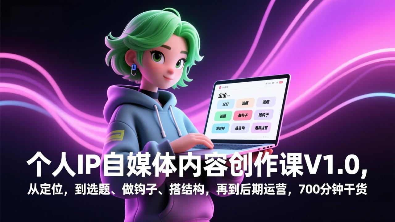 个人IP自媒体内容创作课V1.0，从定位，到选题、做钩子、搭结构，再到后期运营，700分钟干货-明楼资源站