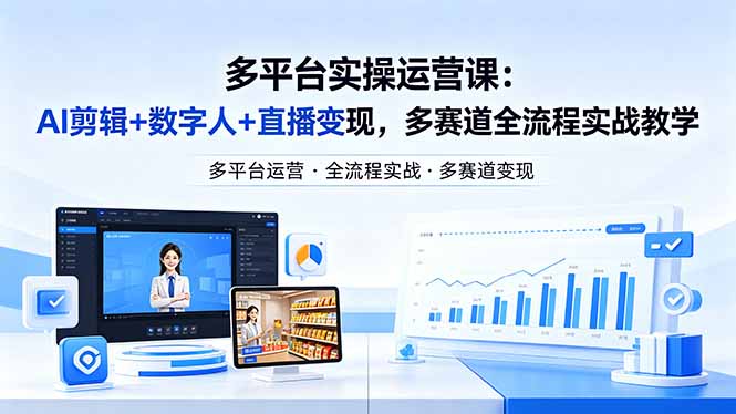 某团队多平台实操运营课-更新26年4月20：AI剪辑+数字人+直播变现，多赛道全流程实战教学-明楼资源站