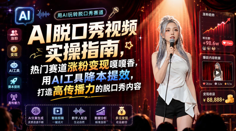 AI脱口秀视频实操指南，热门赛道涨粉变现嘎嘎香，用AI工具降本提效，打造高传播力的脱口秀内容-明楼资源站